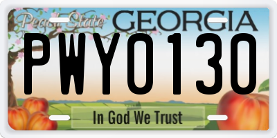 GA license plate PWY0130