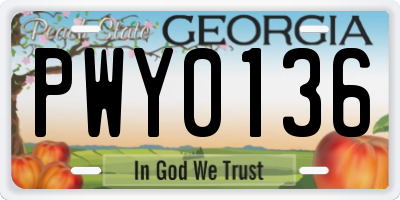 GA license plate PWY0136