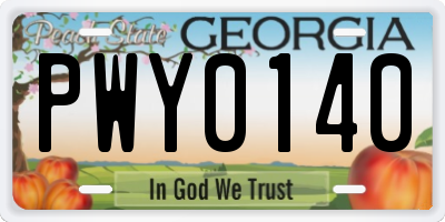 GA license plate PWY0140