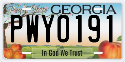GA license plate PWY0191