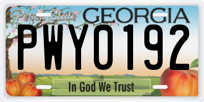GA license plate PWY0192