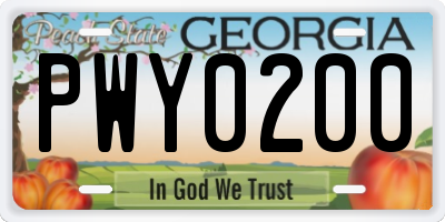 GA license plate PWY0200