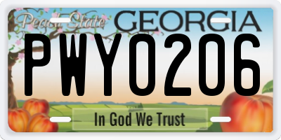 GA license plate PWY0206