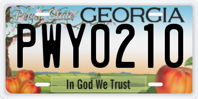 GA license plate PWY0210