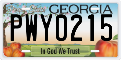 GA license plate PWY0215