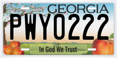 GA license plate PWY0222