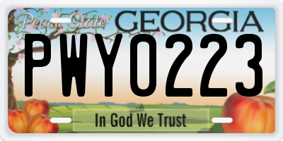 GA license plate PWY0223