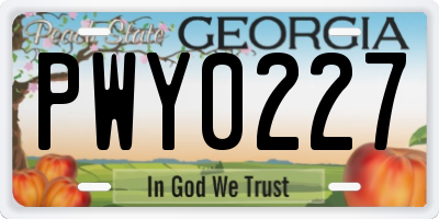 GA license plate PWY0227