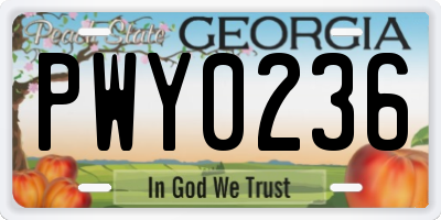 GA license plate PWY0236