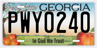 GA license plate PWY0240
