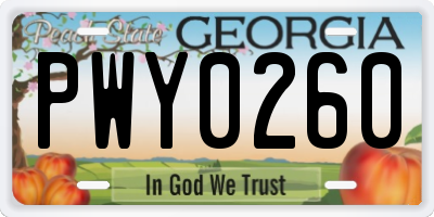 GA license plate PWY0260