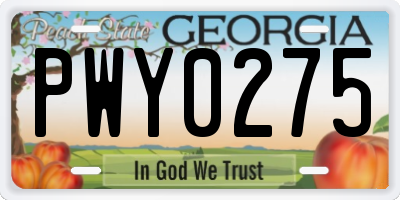 GA license plate PWY0275