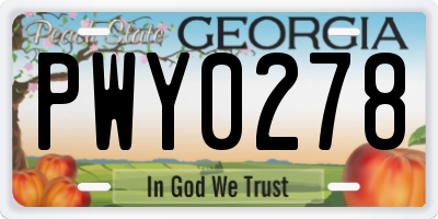 GA license plate PWY0278