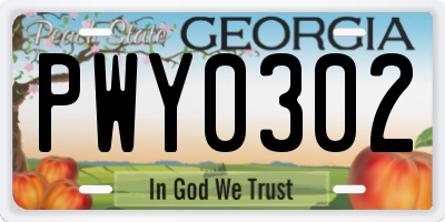 GA license plate PWY0302