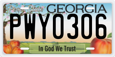 GA license plate PWY0306
