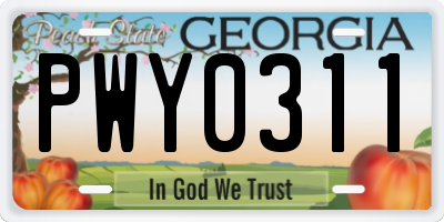 GA license plate PWY0311