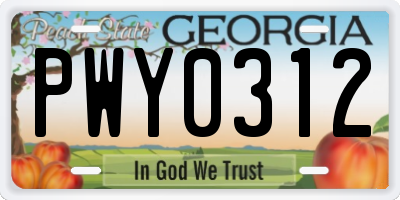 GA license plate PWY0312