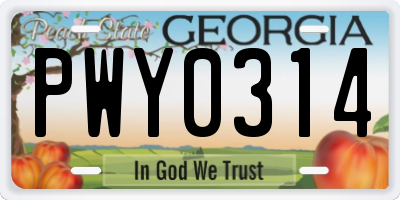 GA license plate PWY0314