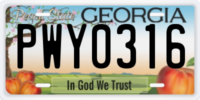 GA license plate PWY0316