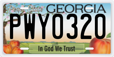 GA license plate PWY0320
