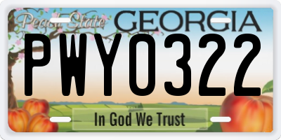 GA license plate PWY0322