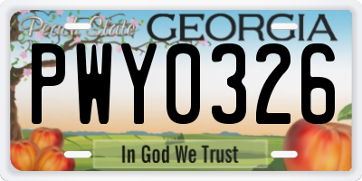 GA license plate PWY0326