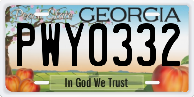 GA license plate PWY0332
