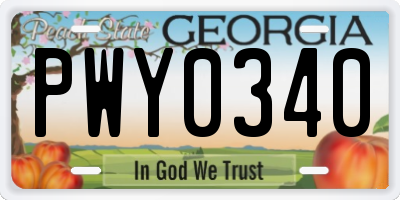 GA license plate PWY0340