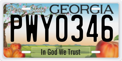 GA license plate PWY0346