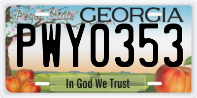GA license plate PWY0353