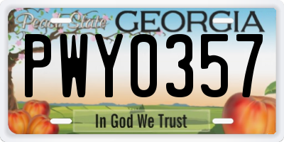 GA license plate PWY0357