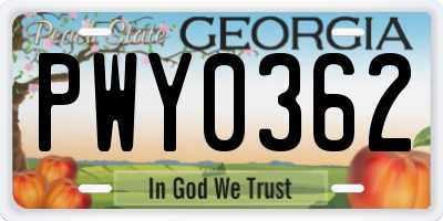 GA license plate PWY0362