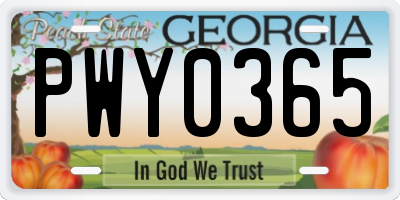 GA license plate PWY0365