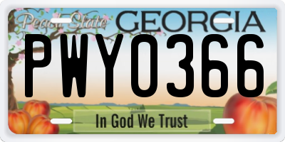 GA license plate PWY0366