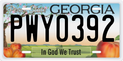 GA license plate PWY0392