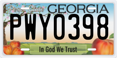 GA license plate PWY0398