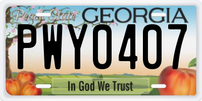 GA license plate PWY0407