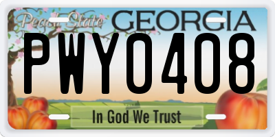 GA license plate PWY0408
