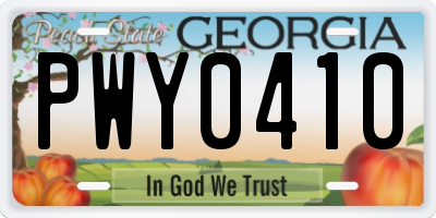 GA license plate PWY0410
