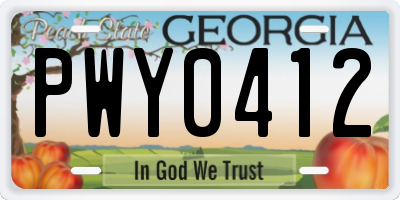 GA license plate PWY0412