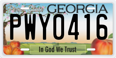 GA license plate PWY0416