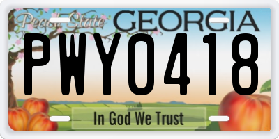 GA license plate PWY0418
