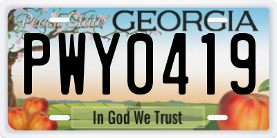 GA license plate PWY0419