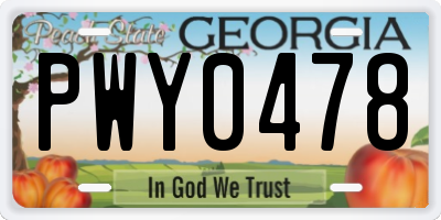 GA license plate PWY0478