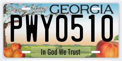 GA license plate PWY0510
