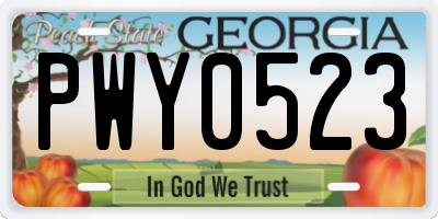 GA license plate PWY0523
