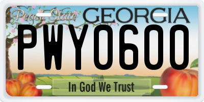 GA license plate PWY0600