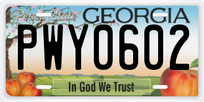 GA license plate PWY0602