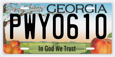 GA license plate PWY0610