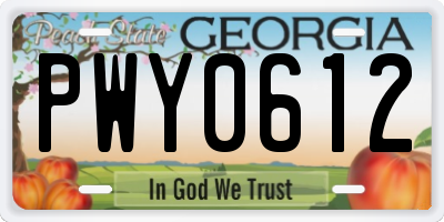 GA license plate PWY0612